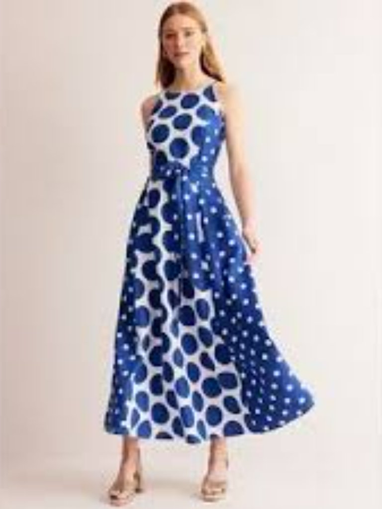 Boden 100% Linen Blue & White Polka Dot Dress Size 6r